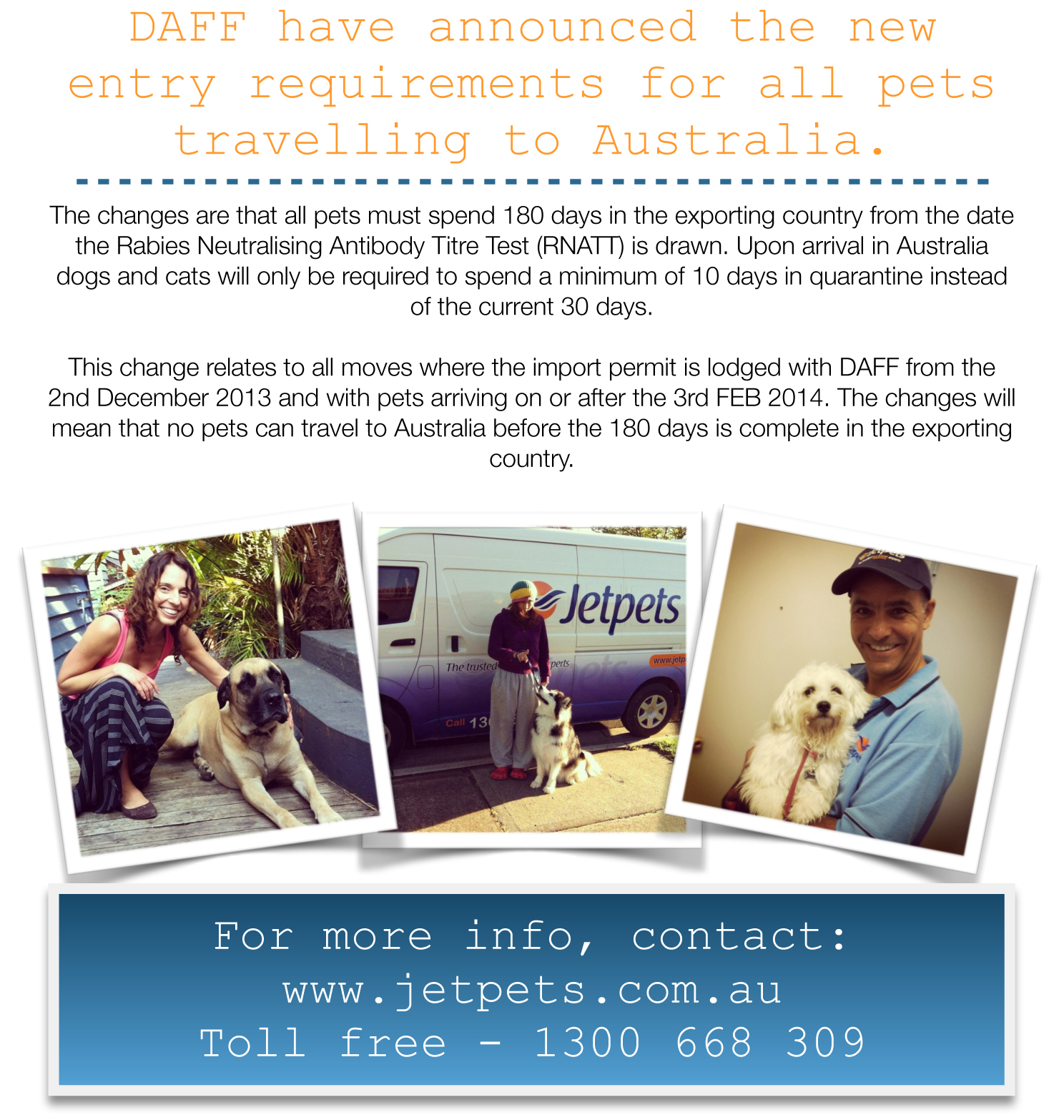 Changes to the inbound regulations for pets into Australia. Overseas pet travel